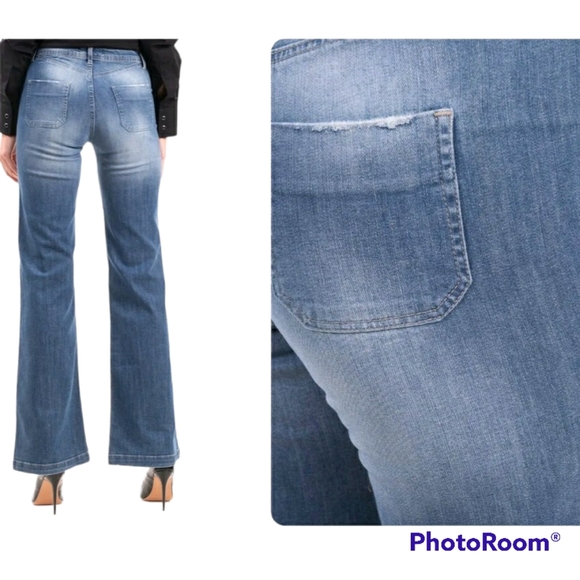 NWT CHILI PEPPERS Jeans Made in Italy W28 Stretch Distressed Faded Flare - Picture 3 of 7